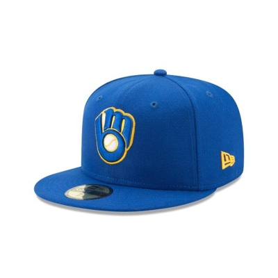 Blue Milwaukee Brewers Hat - New Era MLB Authentic Collection 59FIFTY Fitted Caps USA6853024